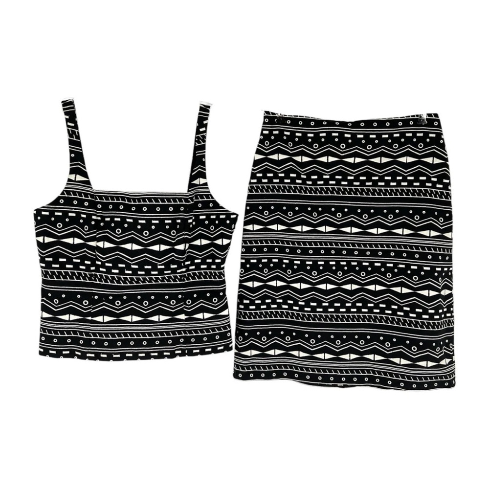 Worth Skirt Set Black Stretch Cotton Embroidered Size 4 Top 2 Bottom Resort